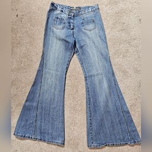 Vintage Esteem Y2K Extreme Flare Bell Bottoms With Grommet Detail